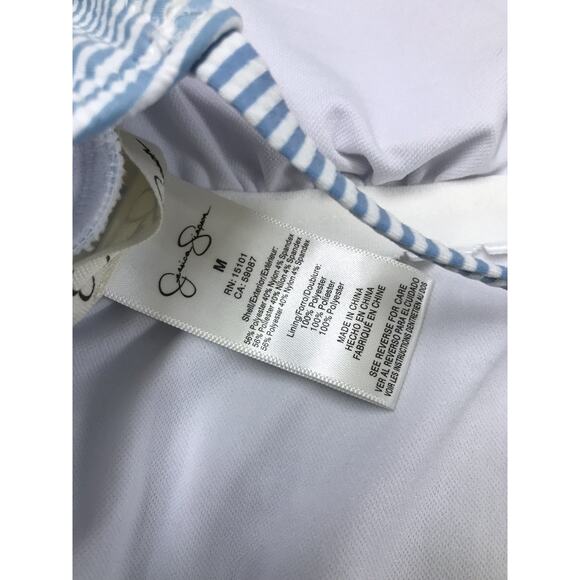 Jessica Simpson Swimsuit SZ MED Tie Back Striped Blue White Ruffle One PC Tummy - Picture 9 of 10